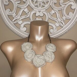 Hand crafted necklace bib statement rose floral hemp bronze chain boho artisan